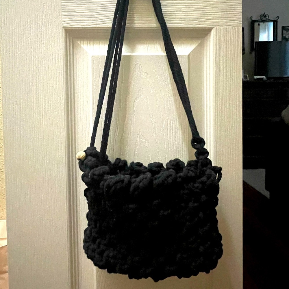 Handmade black macrame shoulder bag